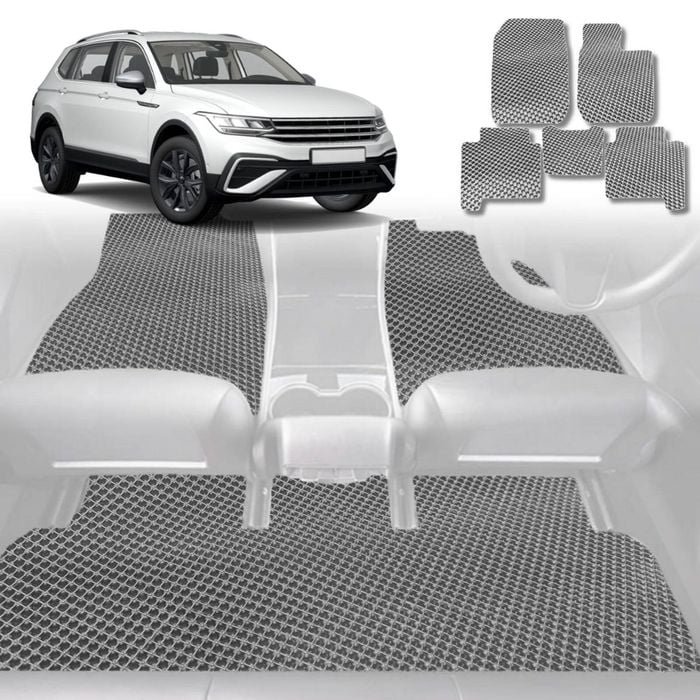 6D Diamond Car Floor Mats for VolksWagen Tiguan 2016-2023 (Life, Elegance, R, R-Line) Full Set-Grey-Outback GT