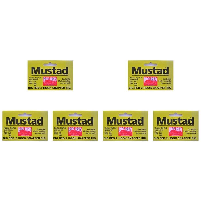 6x Mustad Big Red Snapper Chemically Sharpened X 3 Rig 2 Hook Set Up Size 8/0