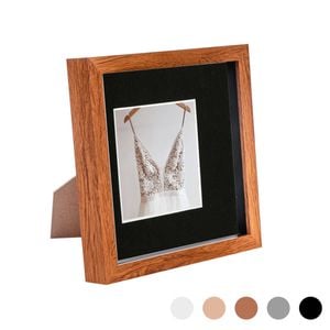 Nicola Spring Acrylic 3d Box Photo Frame With 4" X 4" Mount - 8" X 8"  - Dark Wood
