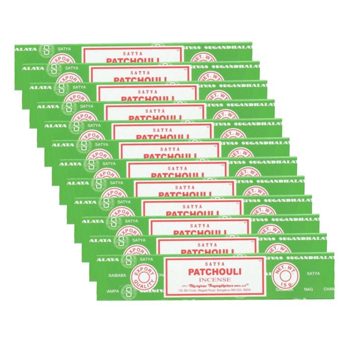 12pk Satya Home Fragrance Scented Incense Sticks Packet Set 15gm Patchouli