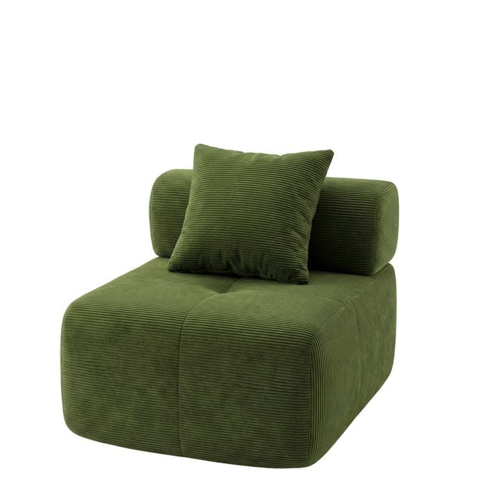 Advwin Armless Sofa Chair Corduroy Modular Foam Cloud Sofa Lounge Compressed Couch No Assembly Green