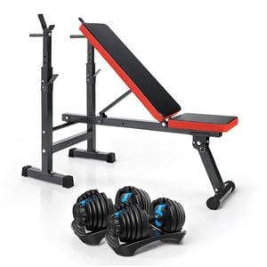 fitnessLAB 2x 24kg Adjustable Dumbbell Set (Blue) with Weight Bench