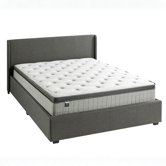 Zinus Queen Maddon Gas Lift Storage Bed & Pocket Spring Mattress Set, 30cm Euro