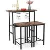 Costway 3pcs Dining Table & 2 Stools Metal Frame Pub Kitchen Furniture