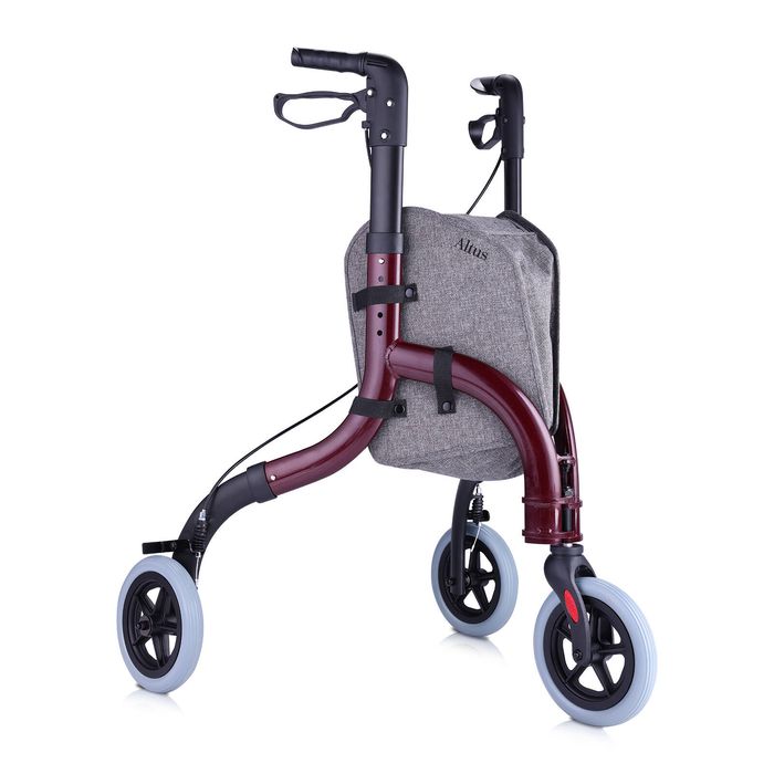 Altus Premium Aluminium 3-Wheel Walker with Convenient Storage Bag Red