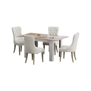 Oikiture 5PCS Dining Sets  160cm Extendable Dining Table with Dining Chairs Velvet Beige