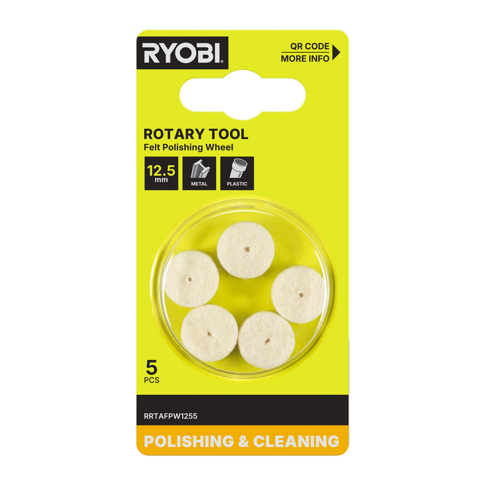 Ryobi Rotary Tool 12.5mm Felt Polishing Wheel 5-Pack