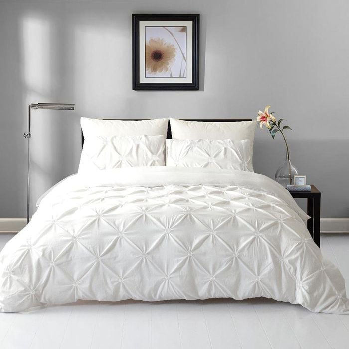 Dreamfields King Single White  Diamond Embroidery Pintuck Quilt/Doona/Duvet Cover Set