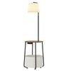 Ufurniture 2 in 1 Floor Lamp with Table and Charging Station Side Table with Adjustable Shade Standing Lamp Walnut
