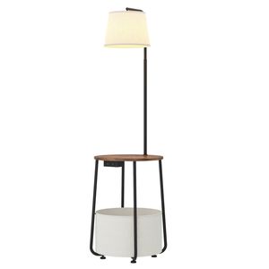 Ufurniture 2 in 1 Floor Lamp with Table and Charging Station Side Table with Adjustable Shade Standing Lamp Walnut