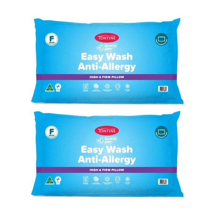 2pk Tontine Quick Dry Easy Wash Anti Allergy Bedding Pillow High & Firm