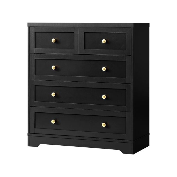 Oikiture 5 Chest Of Drawers Tallboy Black