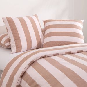 Dreamaker Bowie Washed Cotton Yarn Dyed Stripe European Pillowcase Pink/Caramel Twin Pack