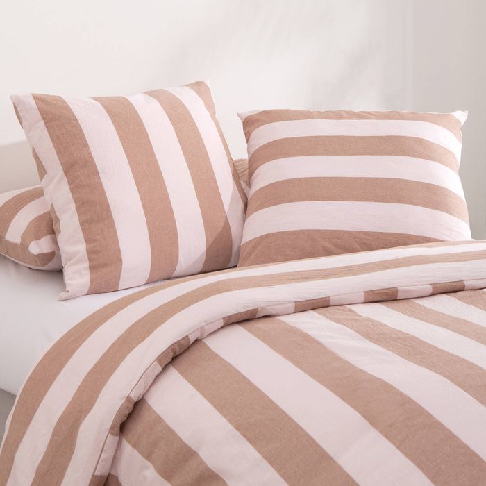 Dreamaker Bowie Washed Cotton Yarn Dyed Stripe European Pillowcase Pink/Caramel Twin Pack