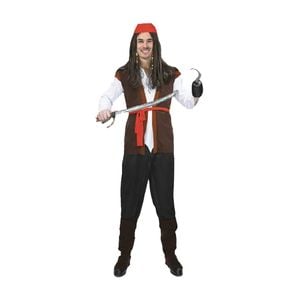 More Than Party Adult Pirate Costume Brown Vest Red Sash One Size Fits Most