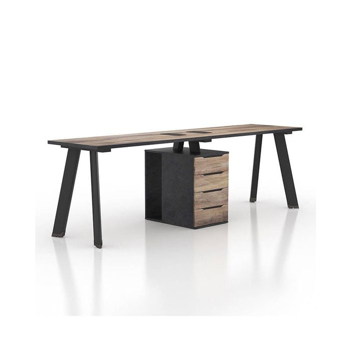 Modern Furniture ARTO 2 People Workstation Desk 1 Cabinet  240cm Oak&Black