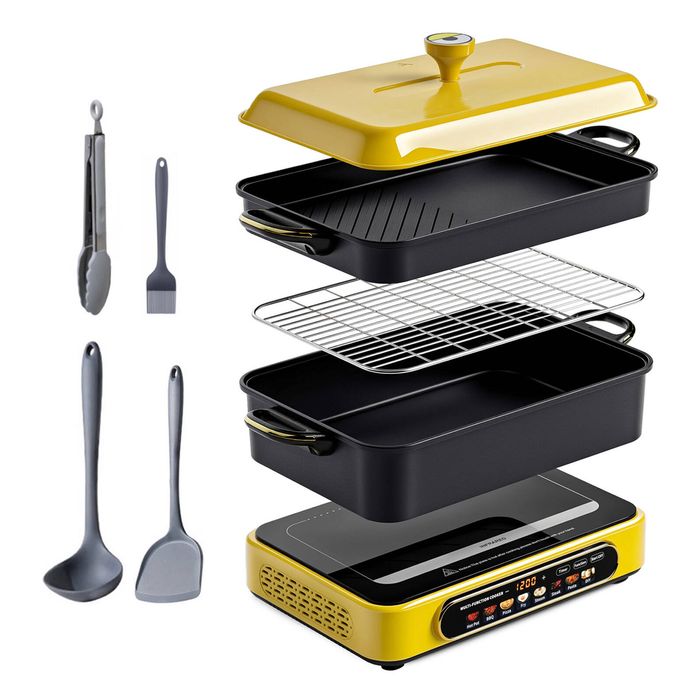 YOPOWER 2000W Electric Grill and Deep Pot Cookware Set Yellow