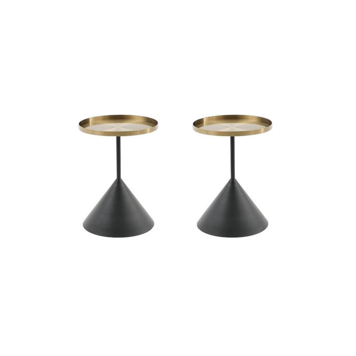 Seek and Ramble Lloyd Round 50cm Side Table Metal Brushed Gold & Black Set Of 2 Bundle