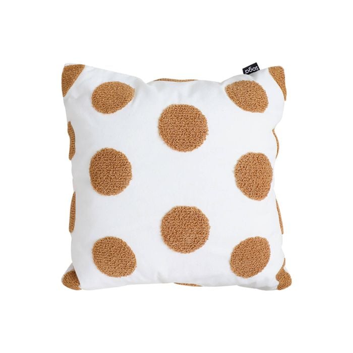 SOGA Tufted Cushion 45cm White Brown Polka Dot Circle Pattern Decorative Throw Pillow