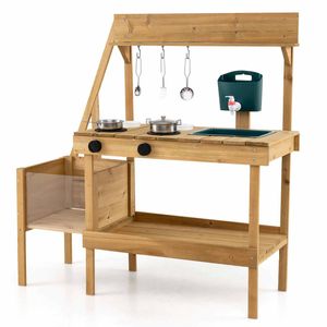 Costway Kid Mud Kitchen Wood Play Planter Box Stoves Sink