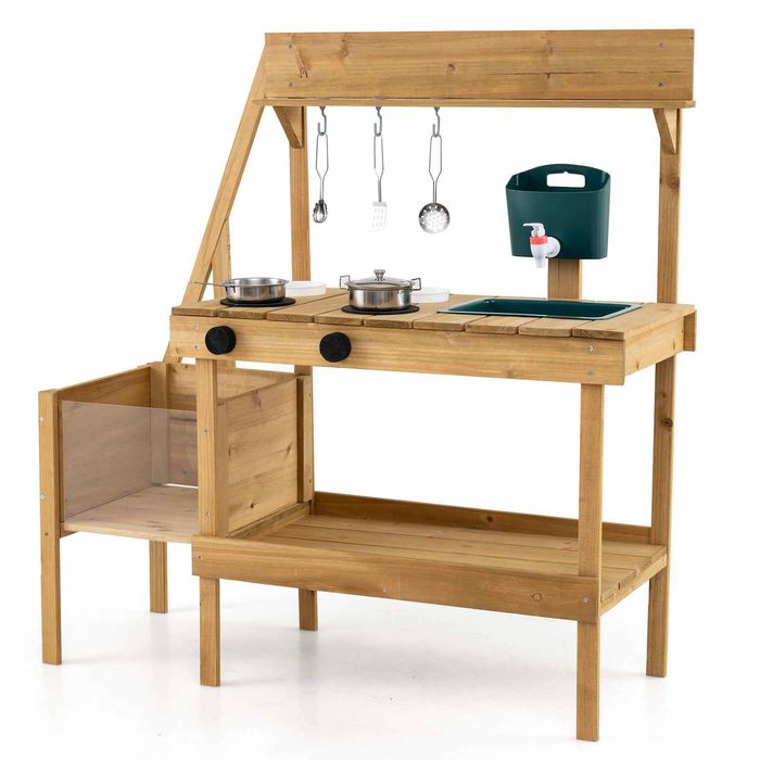 Costway Kid Mud Kitchen Wood Play Planter Box Stoves Sink