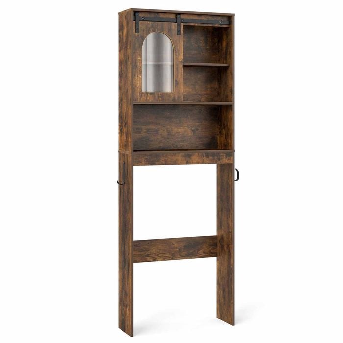 Costway Storage Cabinet Organizer Shelf Sliding Barn Door Space Saver Brown