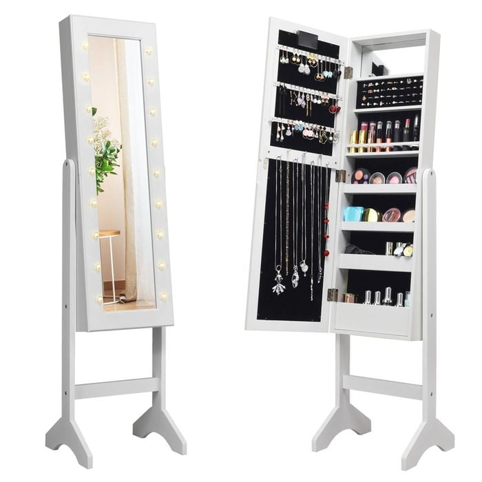 Costway Jewellery Cabinet Stand Costmetics Storage Wood White