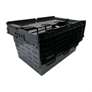Vogue Storage Crate Perforated Plastic Attached Lid Transport 600x400x320mm Commercial Kitchen Storage