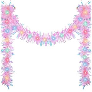 P&P Purple Christmas Tinsel Garland 5m Long Battery Operated LED Lights Decor