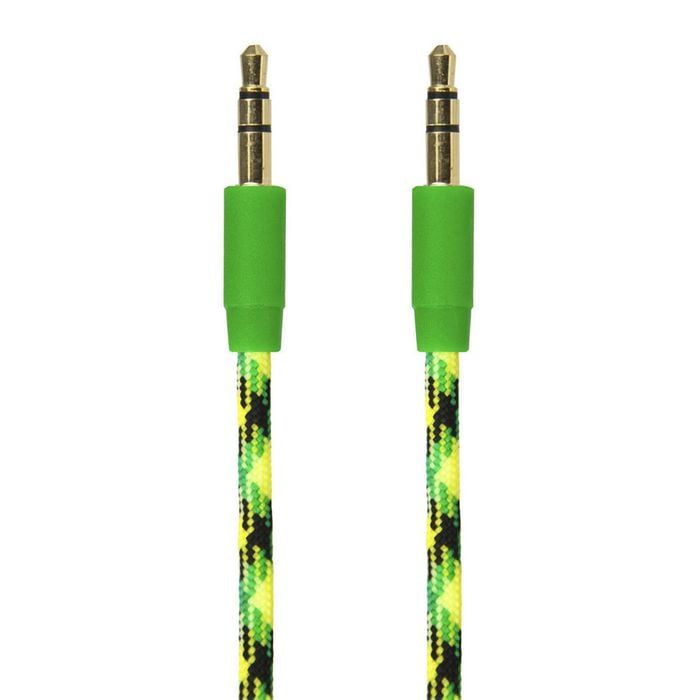 Gecko 1m 3.5mm Male To M Braided Aux Audio Cable Cord For Smartphones Grn/yellow