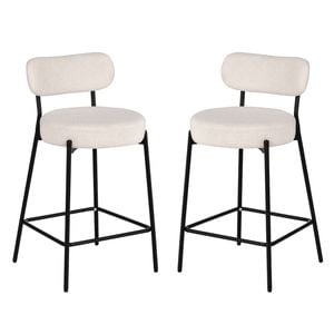Advwin Bar Stools Set of 2 Boucle Kitchen Counter Stools White