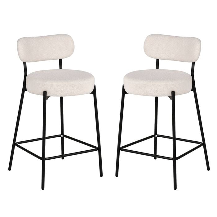 Advwin Bar Stools Set of 2 Boucle Kitchen Counter Stools White