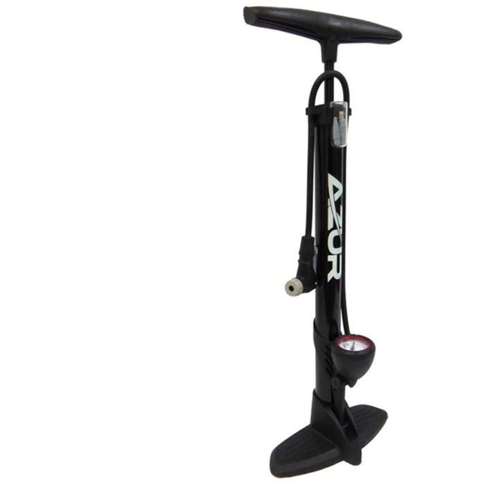 Azur Alloy Clever Valve Floor Bike Pump With Gauge - Black