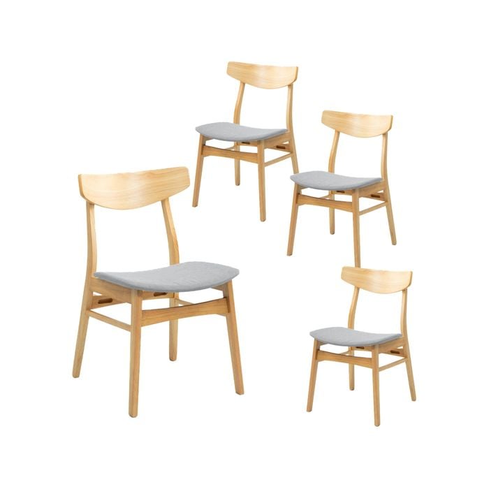Cusco 4pc Set Dining Chair Fabric Seat Scandinavian Style Solid Rubberwood