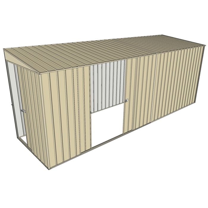 Build-a-Shed 1.5 x 5.2 x 2m Double Sliding Side Door Skillion Shed - Cream