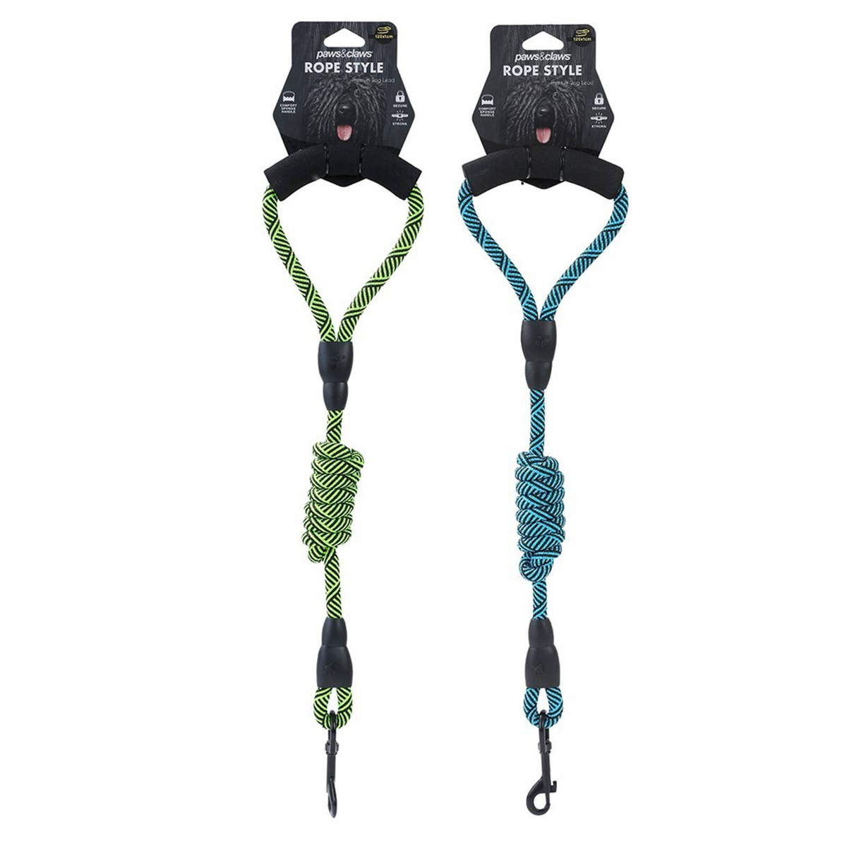 2PK Paws & Claws Rope Style Pet Dog Lead w/Comfort Handle Assorted ...