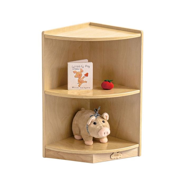 Jooyes Kids 2 Tier Corner Shelf Wooden Storage Cabinet - Original Wood Colour | 33cm | Corner Shelf