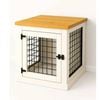 Paws and Willow Bedside Table Arctic White with Natural Top Wooden Dog Crate Hinged Door with Mesh