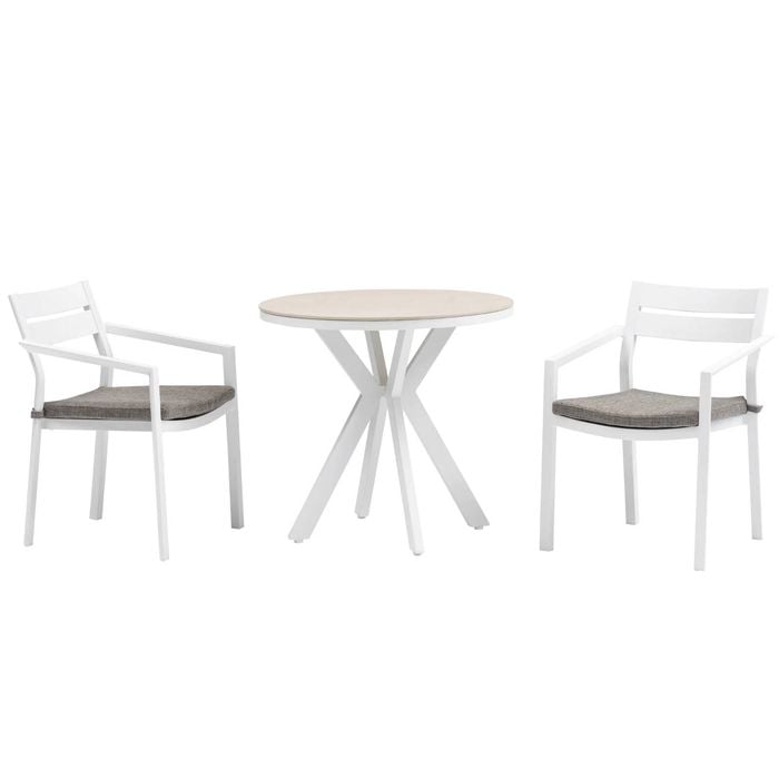 FurnitureOkay Bondi-Capri 3-Piece Sintered Stone Outdoor Dining Setting - White