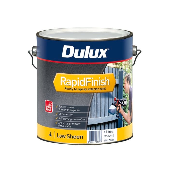 Dulux 4L Exterior Paint Rapid Finish Low Sheen White - 4L