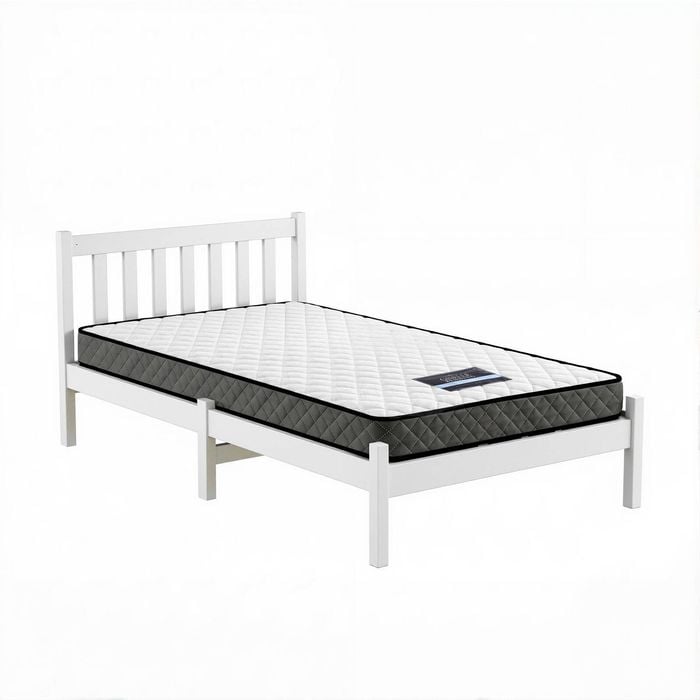 Giselle Single Mattress And Artiss Bed Frame Set White Solid Pine With 16cm Mattress