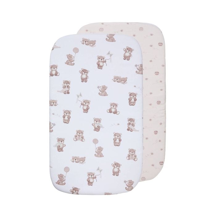 Living Textiles 2 Pack Organic Bedside Sleeper Fitted Sheet - Cuddly Bear