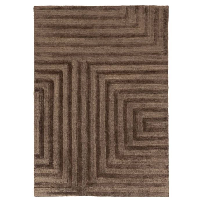Loopsie-400cm X 300cm-pigneto Mocha Geometric Carved Wool Rug