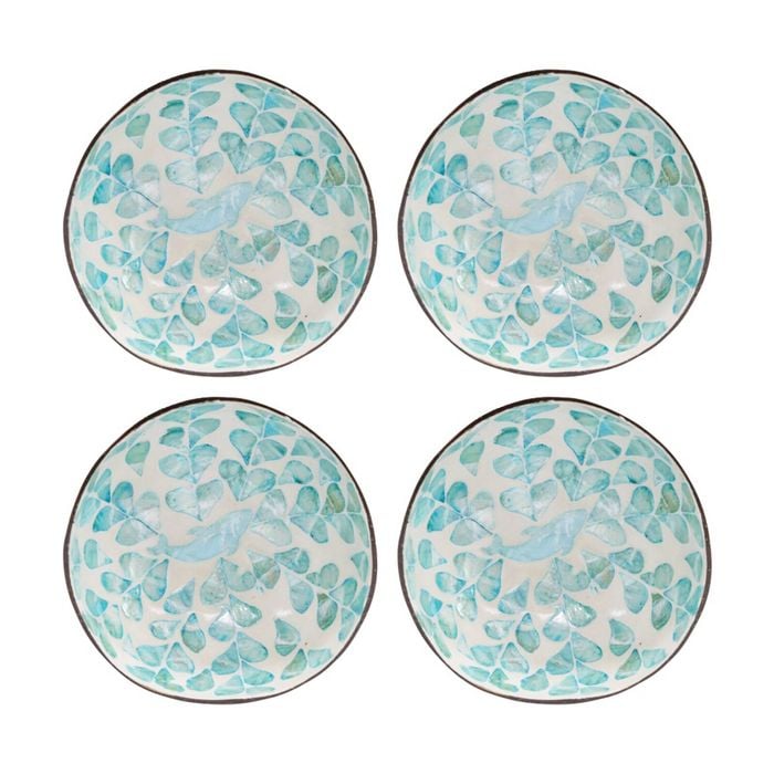 4pk Lvd Whale Blue Round Coconut Capiz Trinket/jewellery Bowl 13x13x6cm