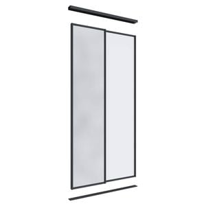 Lugna 2400 x 1200mm Black 1 Mirror 1 Melamine Wardrobe Double Sliding Doors
