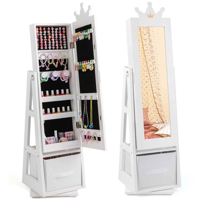 Costway Swivel Jewelry Cabinet 3-in-1 Armoire Dressing Mirror White