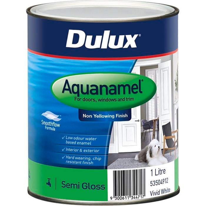 Dulux 1L Aquanamel Semi Gloss White Enamel Paint