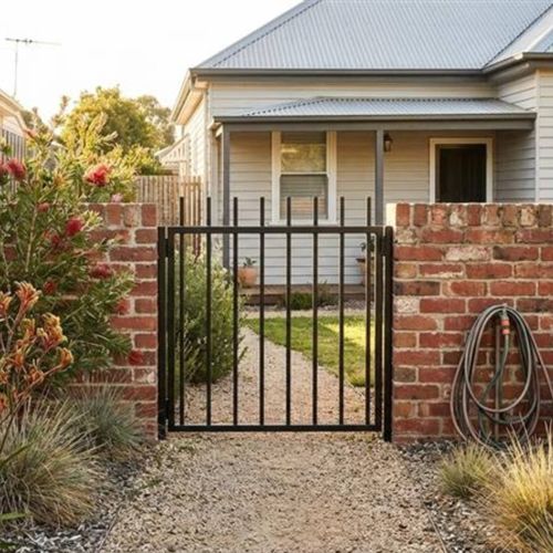 RapidFence square tube fencing installed in a residential outdoor setting