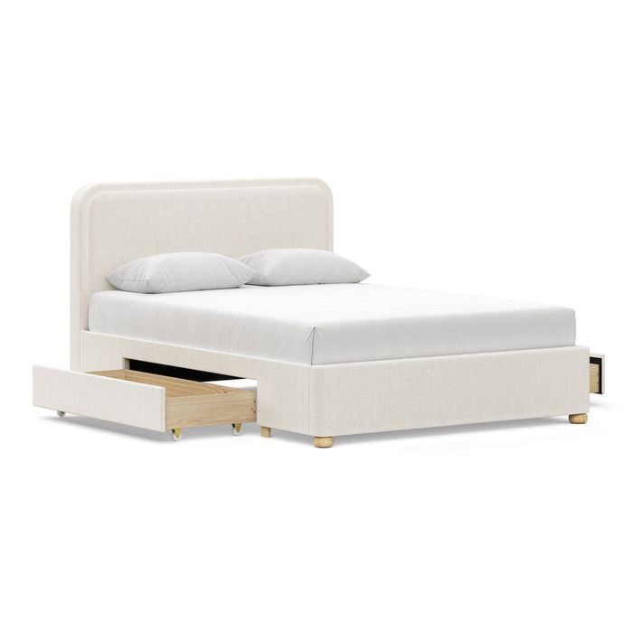 Lanore Queen Canvas Ivory 2 Drawer Storage Bed Frame