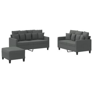 vidaXL Sofa Set with Pillows 2-Seater Sofa Couch 3 Piece Dark Grey Fabric